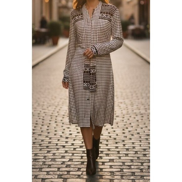 Tory Burch Womens Vintage Polka Dot & Checkered Shirt Dress S - Picture 1 of 11